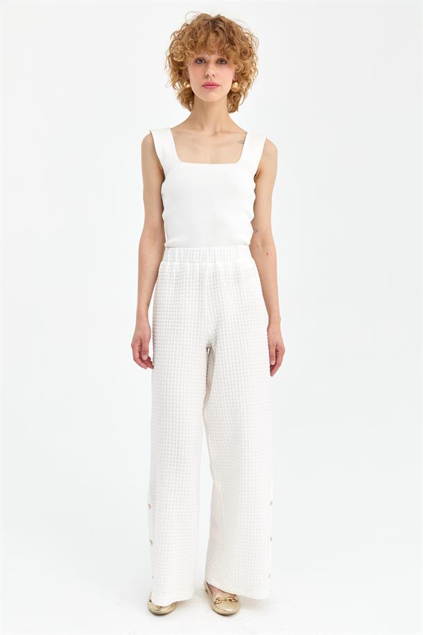 Paçası Düğme Detaylı Bol Paça Pantolon-KEMIK