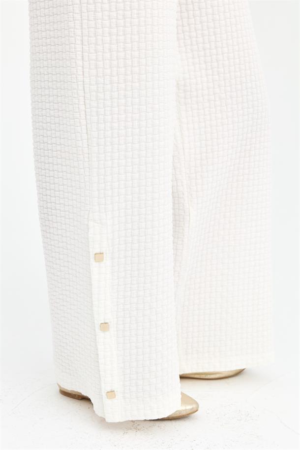 Paçası Düğme Detaylı Bol Paça Pantolon-KEMIK