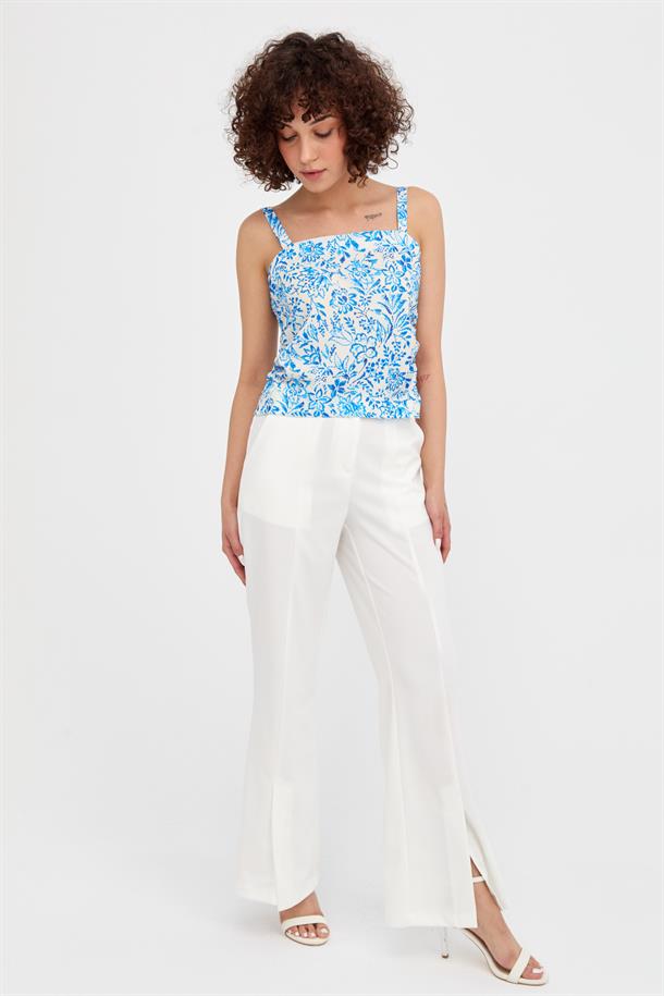 Paçası Yırtmaçlı Krep Pantolon-KEMIK