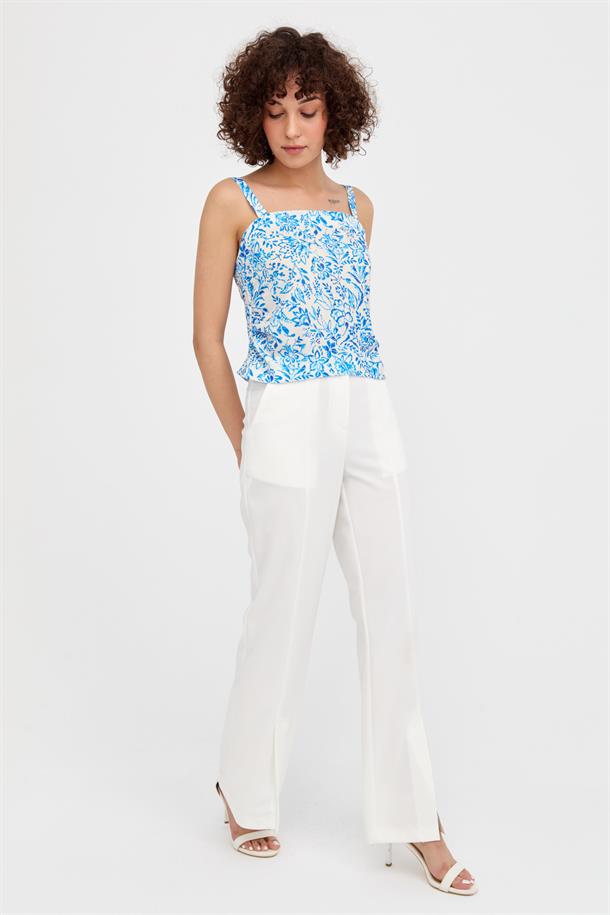 Paçası Yırtmaçlı Krep Pantolon-KEMIK