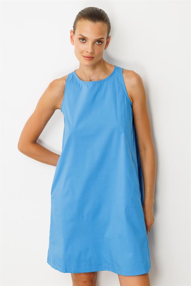 Pamuklu Rahat Kalıp Elbise-MAVİ