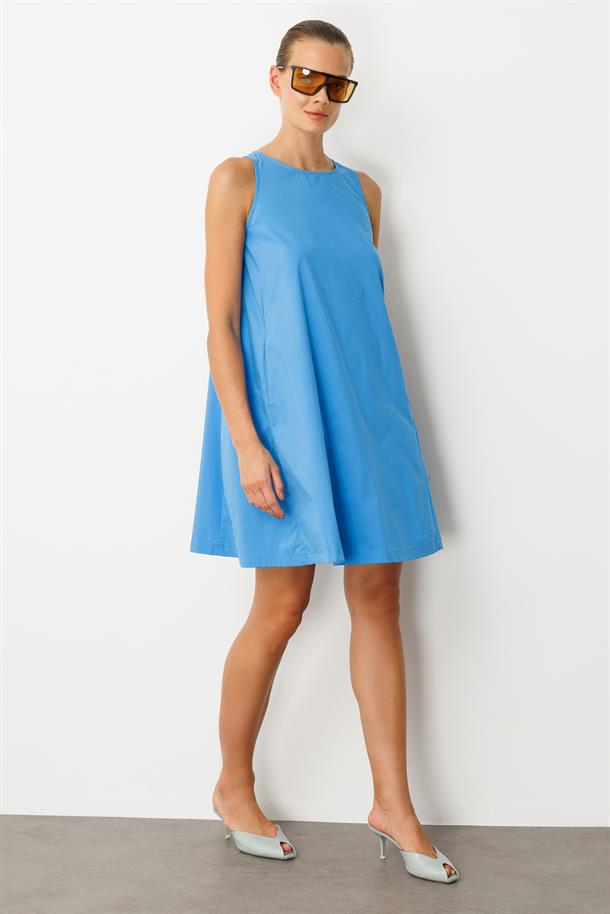 Pamuklu Rahat Kalıp Elbise-MAVİ