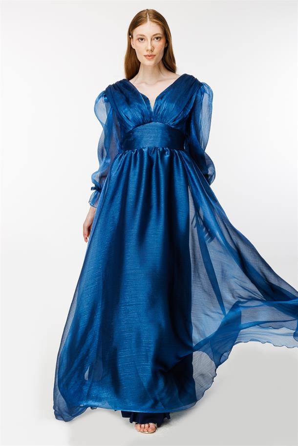 Parlak Tül Detaylı Prenses Abiye-LACI