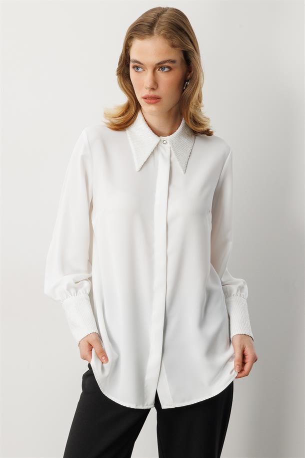 Payet Detaylı Gömlek-KEMIK