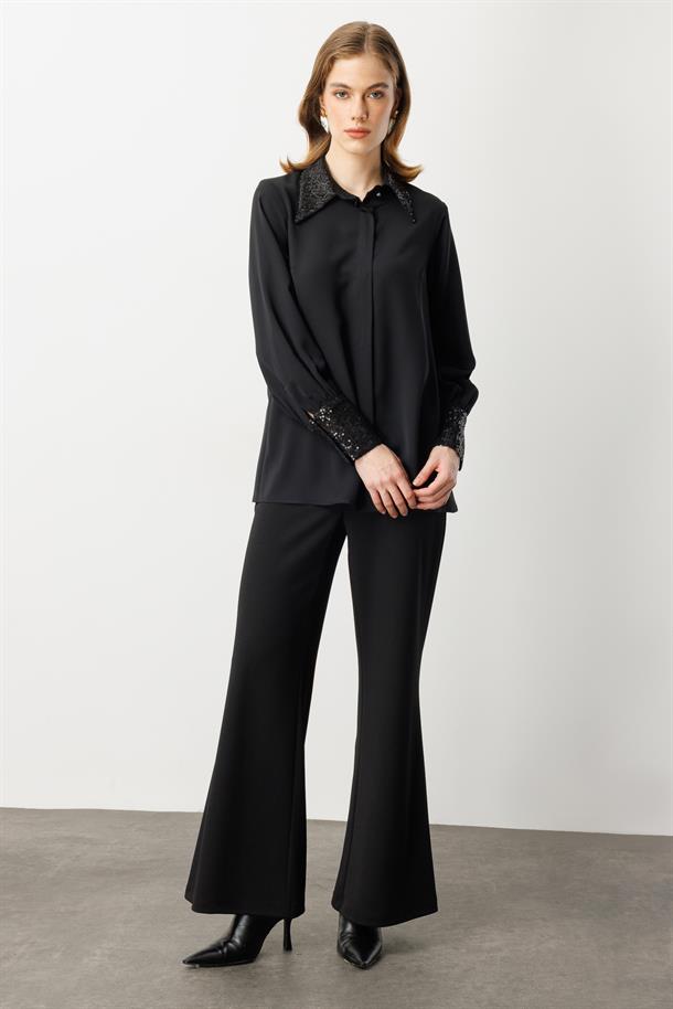 Payet Detaylı Gömlek-SİYAH