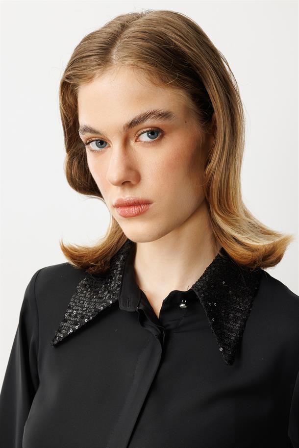 Payet Detaylı Gömlek-SİYAH