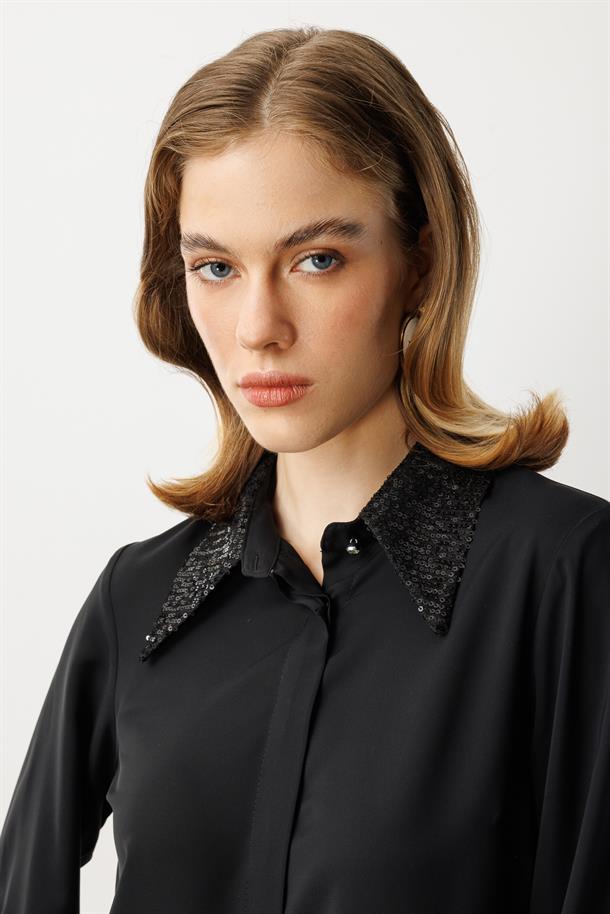 Payet Detaylı Gömlek-SİYAH