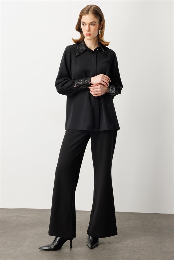 Payet Detaylı Gömlek-SİYAH