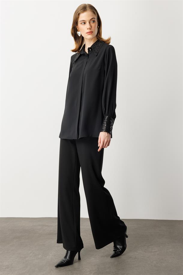 Payet Detaylı Gömlek-SİYAH