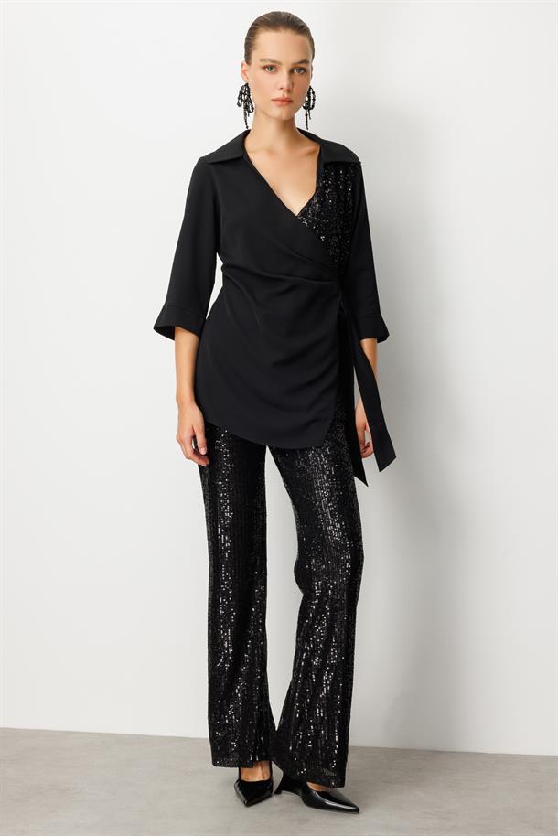 Payet Detaylı Truvakar Kollu Tunik-SİYAH