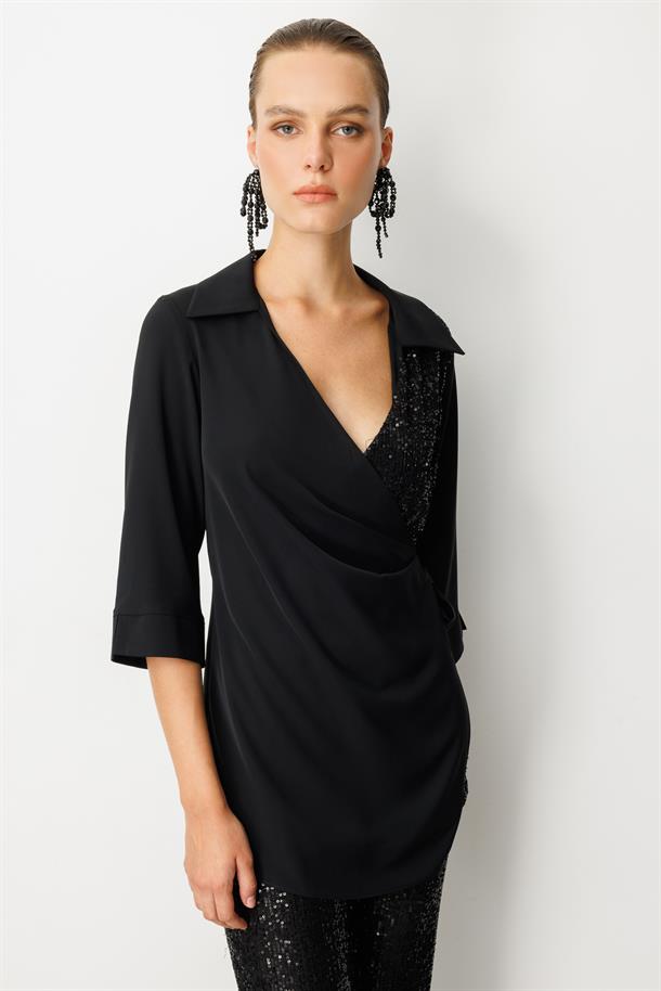 Payet Detaylı Truvakar Kollu Tunik-SİYAH
