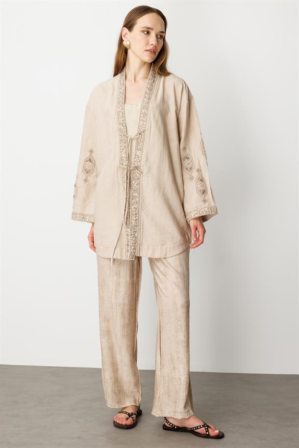 Payetli Nakış İşlemeli Tunik Pantolon Takım-TAŞ