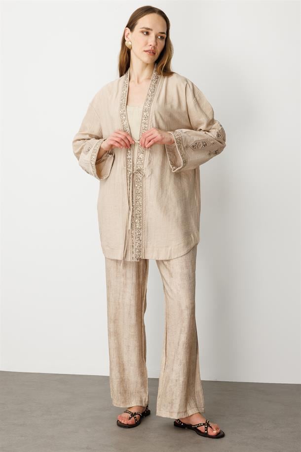 Payetli Nakış İşlemeli Tunik Pantolon Takım-TAŞ