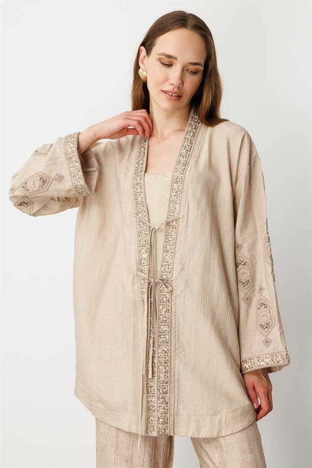 Payetli Nakış İşlemeli Tunik Pantolon Takım-TAŞ