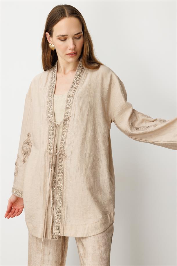 Payetli Nakış İşlemeli Tunik Pantolon Takım-TAŞ