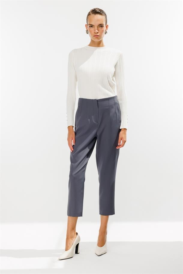 Pensli Yüksek Bel Pantolon-GRİ