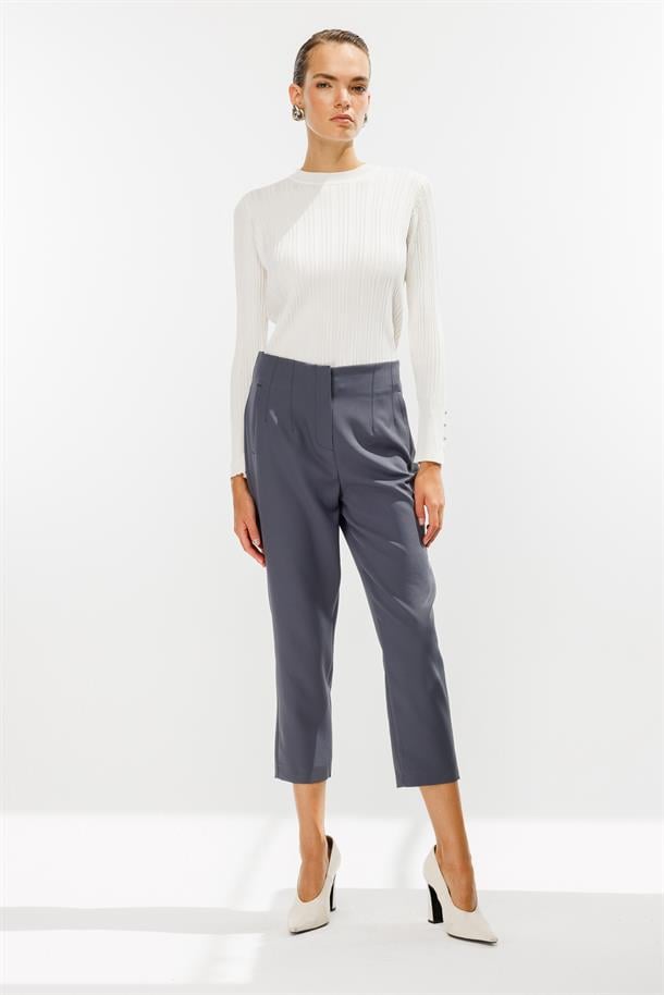 Pensli Yüksek Bel Pantolon-GRİ