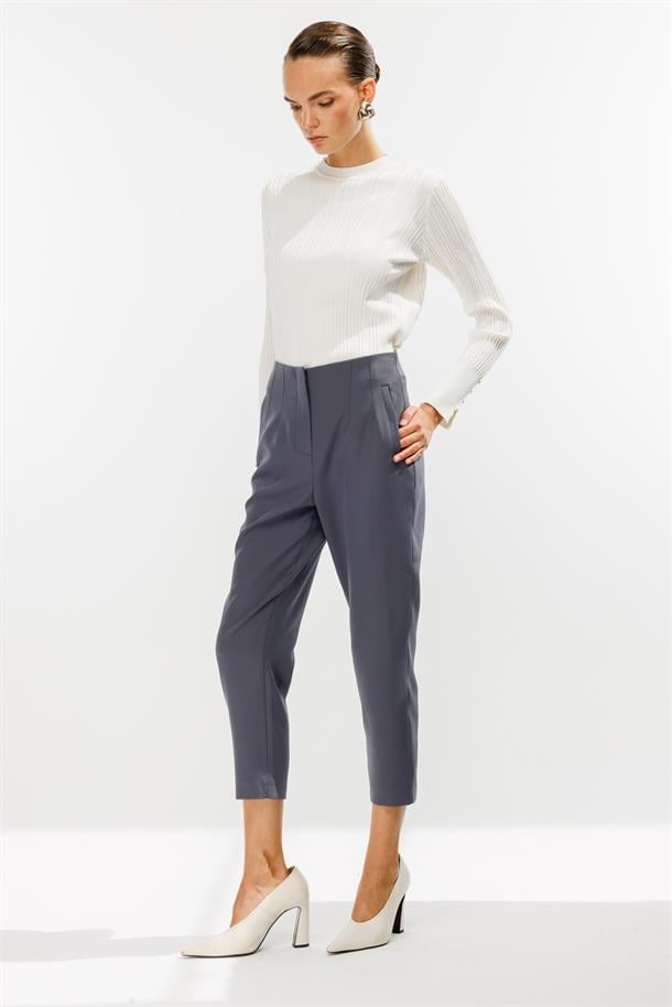 Pensli Yüksek Bel Pantolon-GRİ