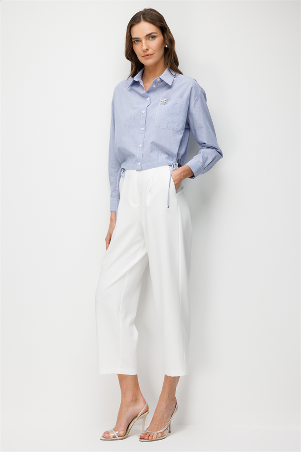 Pile Detaylı Pantolon-EKRU