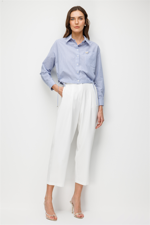 Pile Detaylı Pantolon-EKRU