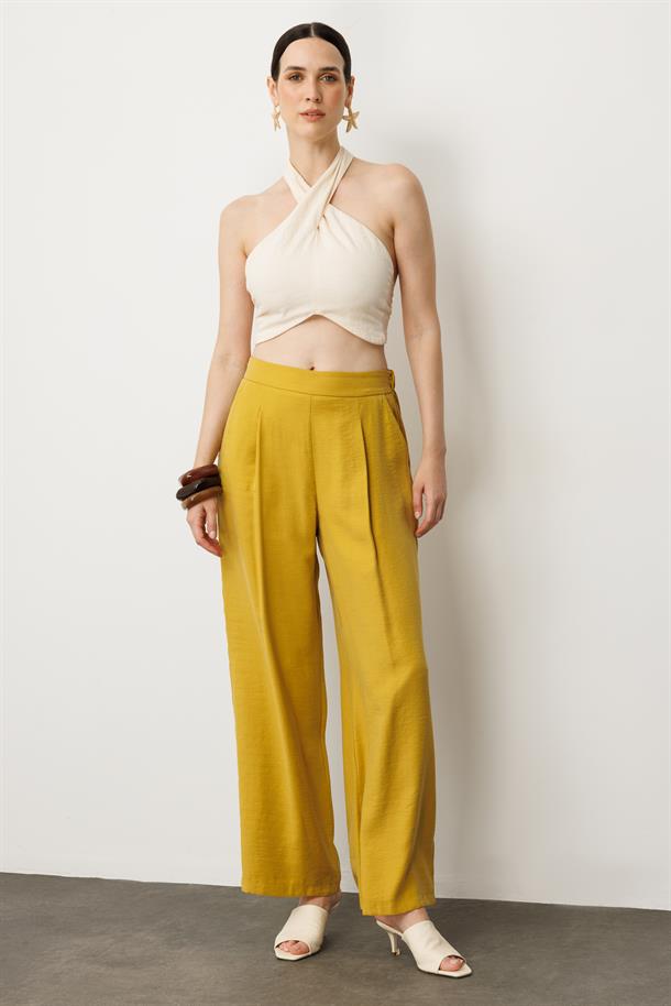 Pile Detaylı Pantolon-SAFRAN