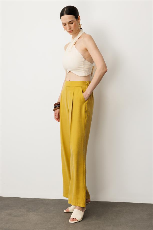 Pile Detaylı Pantolon-SAFRAN