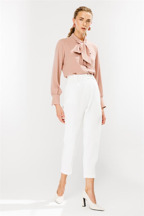 Pileli Dalgıç Kumaş Pantolon-KEMIK