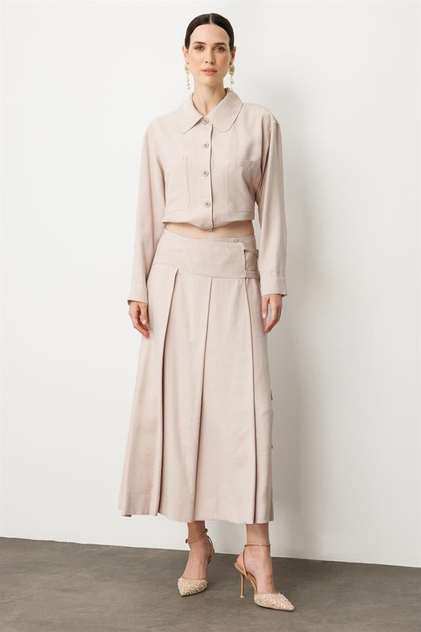 Pileli Kuşaklı Uzun Etek-TAŞ