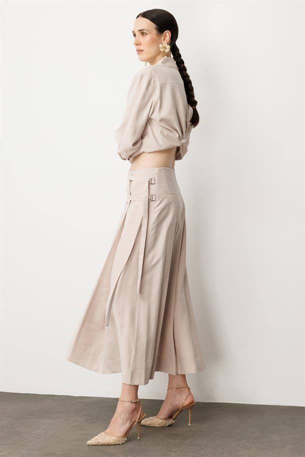 Pileli Kuşaklı Uzun Etek-TAŞ