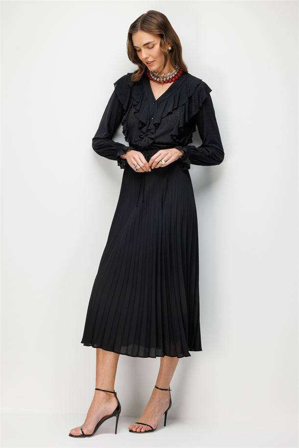 Pileli Şifon Etek-SİYAH