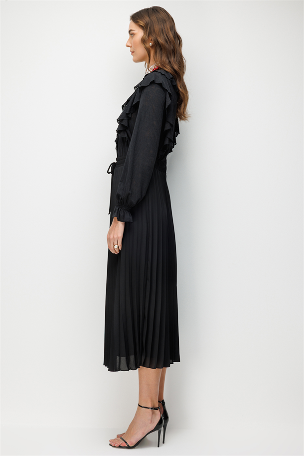 Pileli Şifon Etek-SİYAH