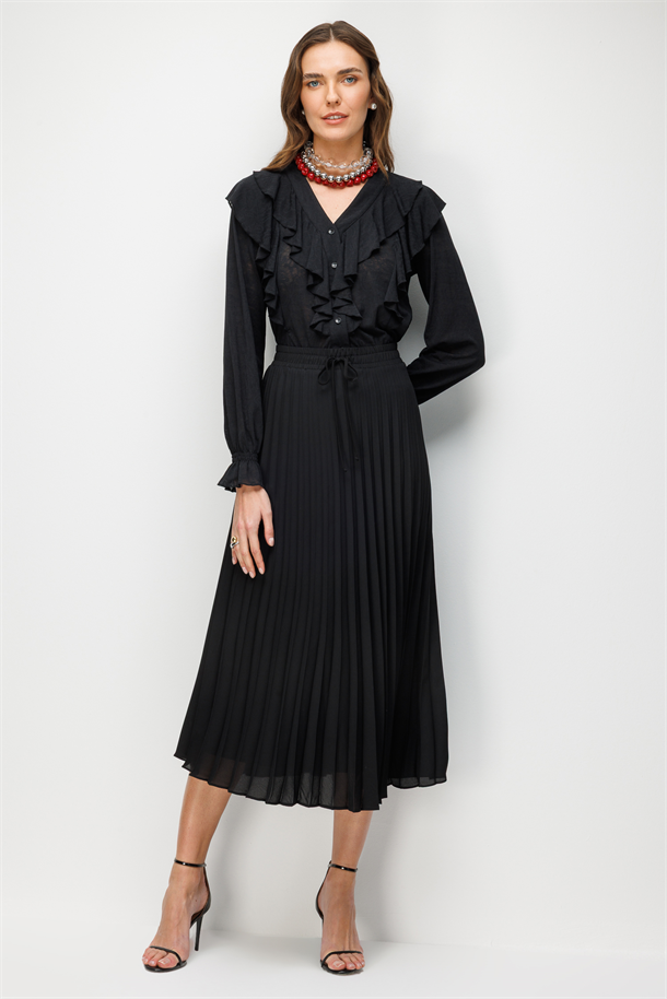 Pileli Şifon Etek-SİYAH