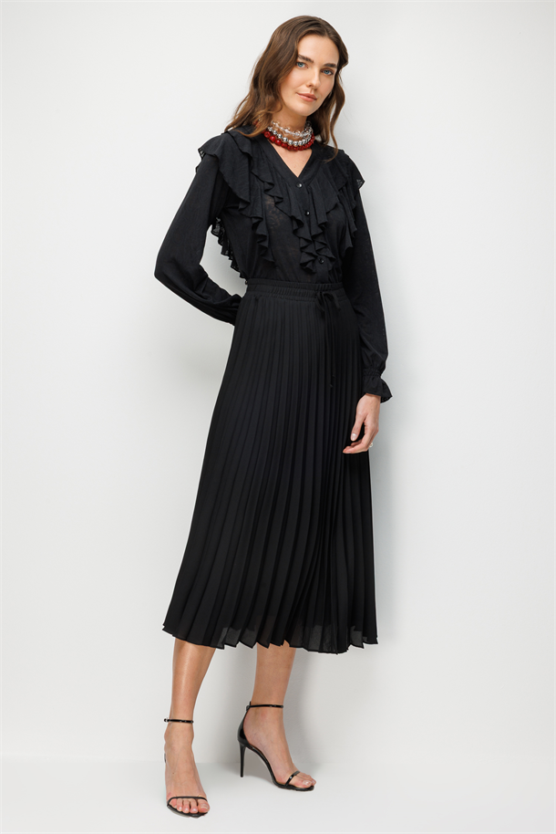 Pileli Şifon Etek-SİYAH