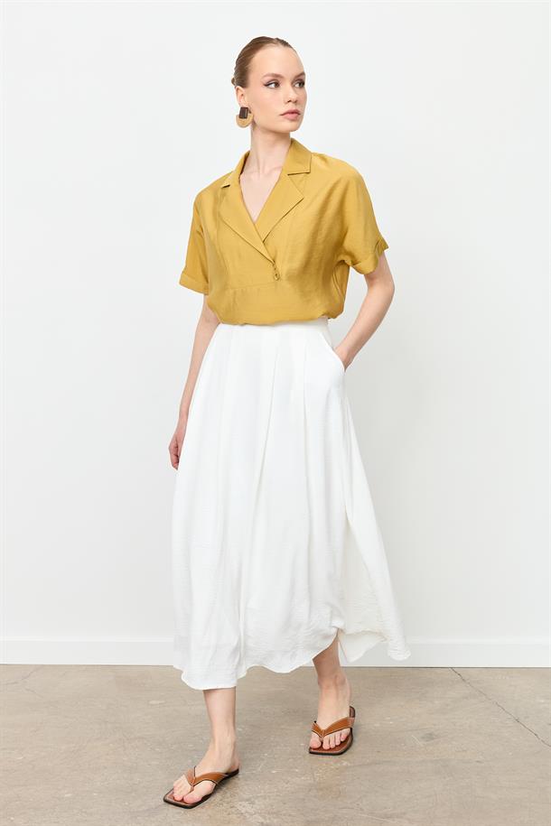 Pileli Uzun Kloş Etek-KEMIK