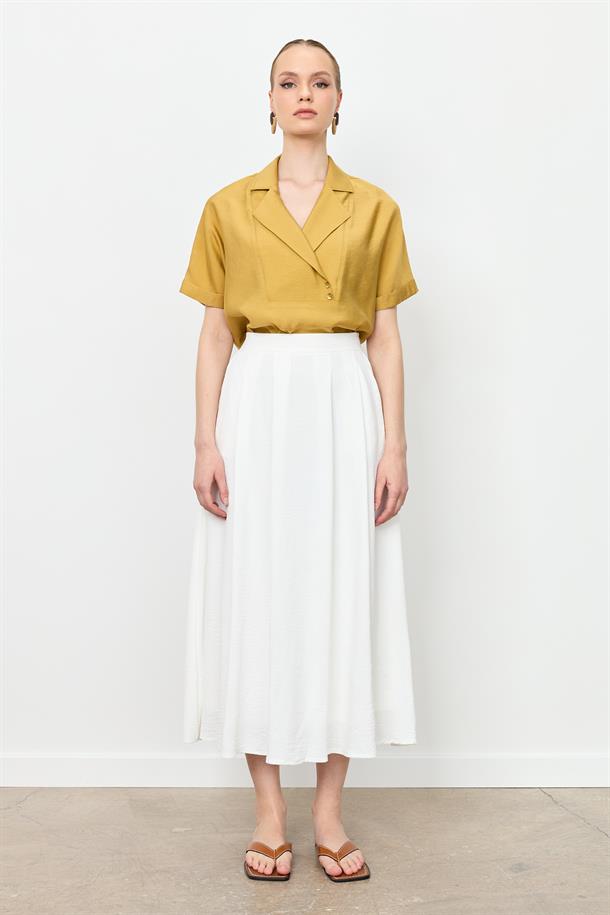 Pileli Uzun Kloş Etek-KEMIK