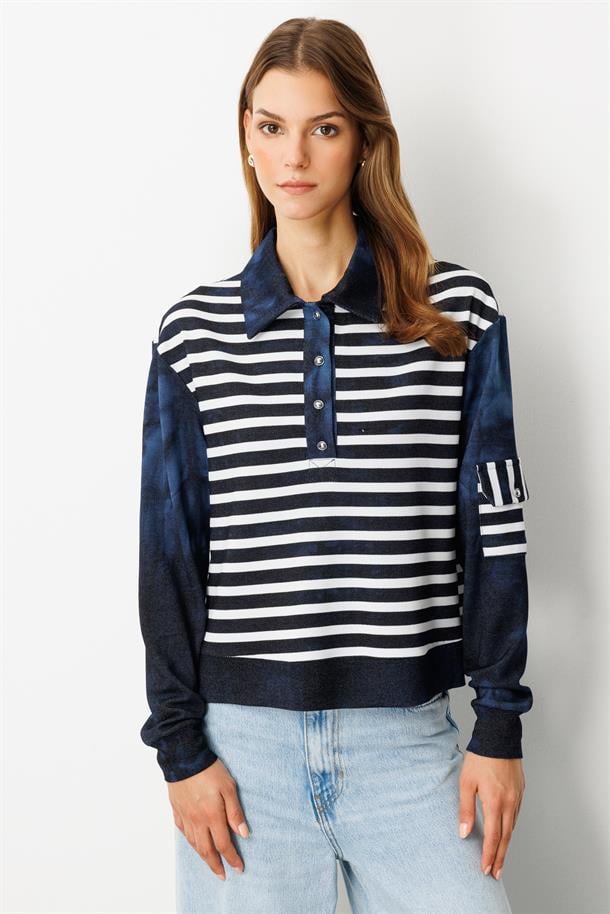 Polo Yaka Batik Örme Bluz-LACI