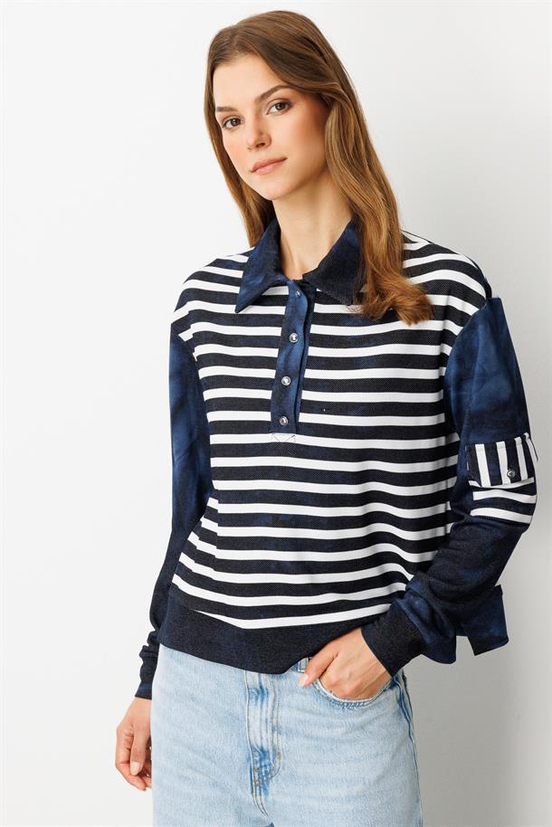 Polo Yaka Batik Örme Bluz-LACI