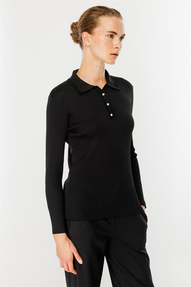 Polo Yaka Triko Kazak-SİYAH