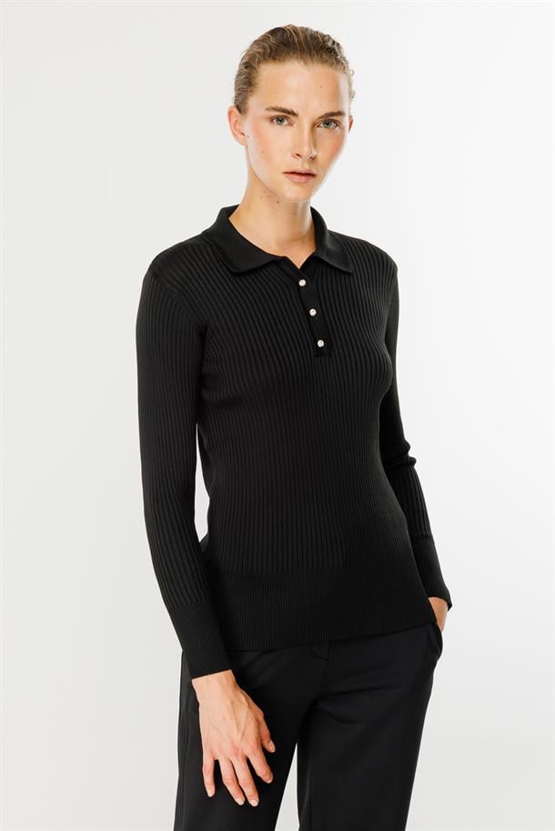 Polo Yaka Triko Kazak-SİYAH