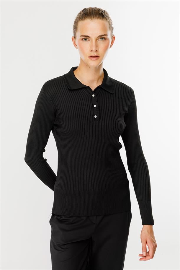 Polo Yaka Triko Kazak-SİYAH