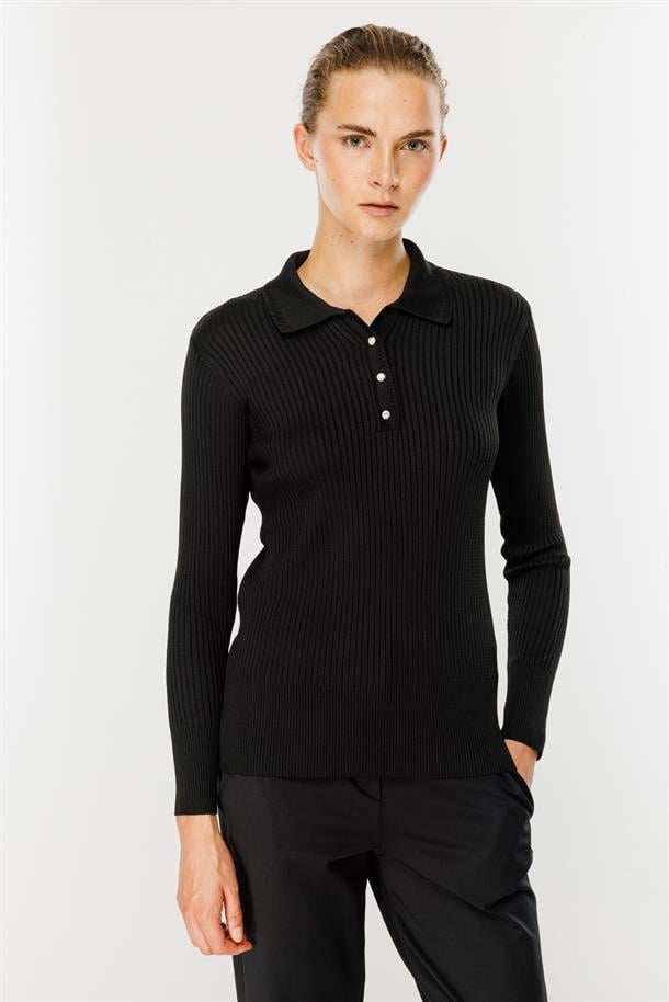 Polo Yaka Triko Kazak-SİYAH