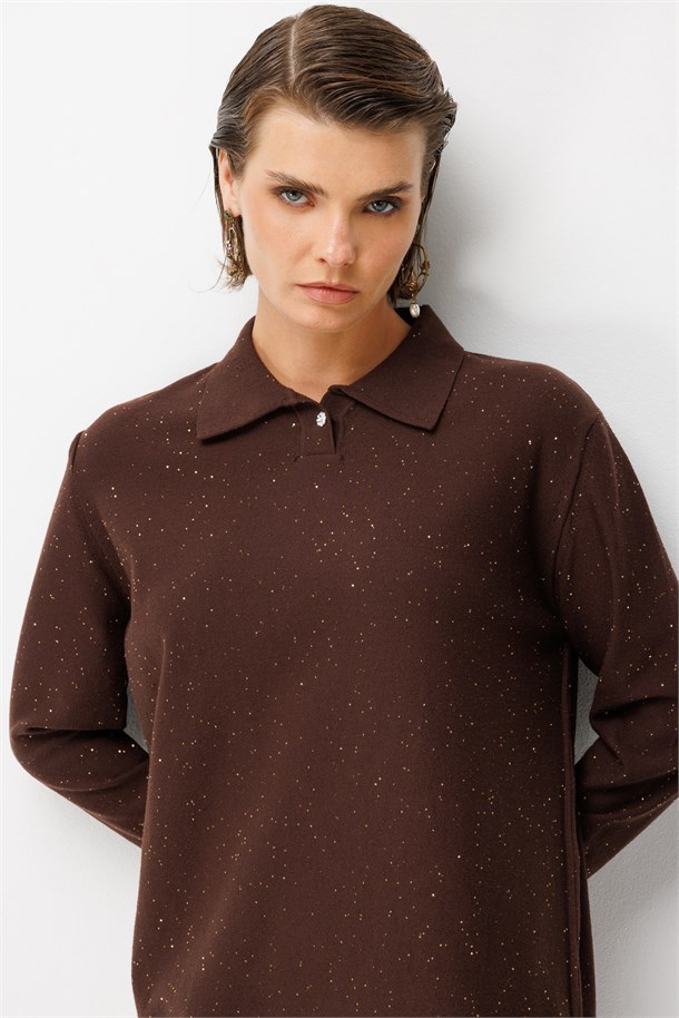 Polo Yaka Triko Tunik-KAHVE