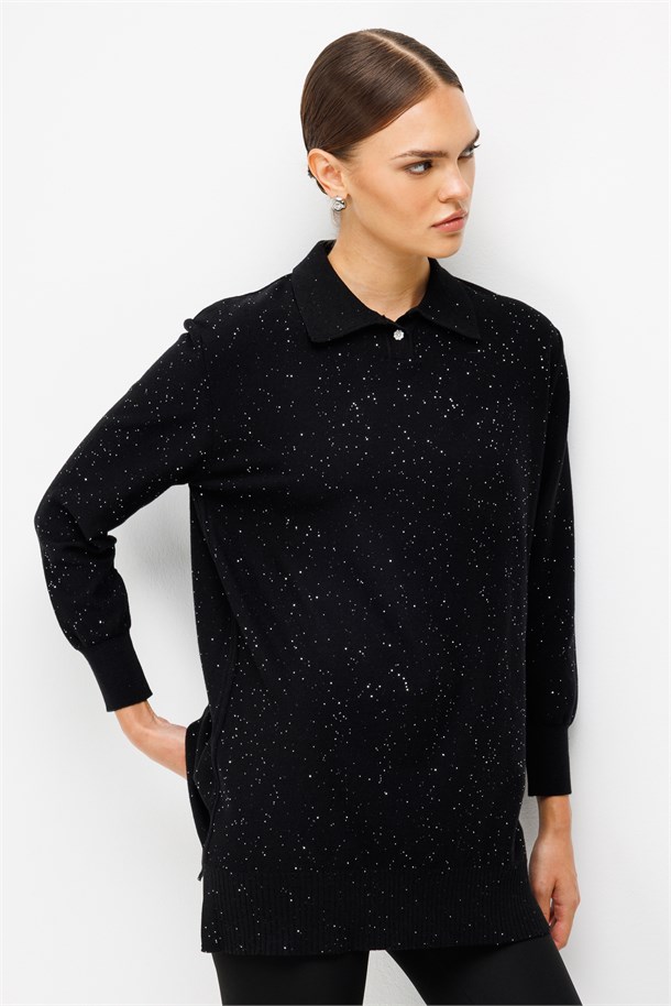 Polo Yaka Triko Tunik-SİYAH