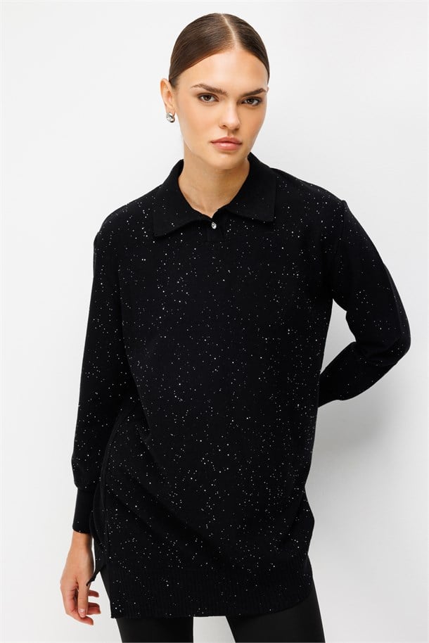 Polo Yaka Triko Tunik-SİYAH
