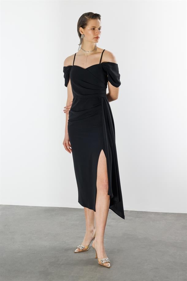 Prenses Yaka Krep Abiye-SİYAH