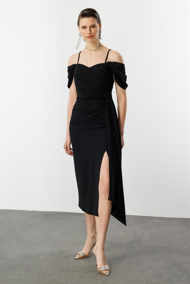 Prenses Yaka Krep Abiye-SİYAH