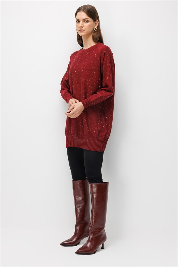 Pul Detaylı Triko Tunik-BORDO