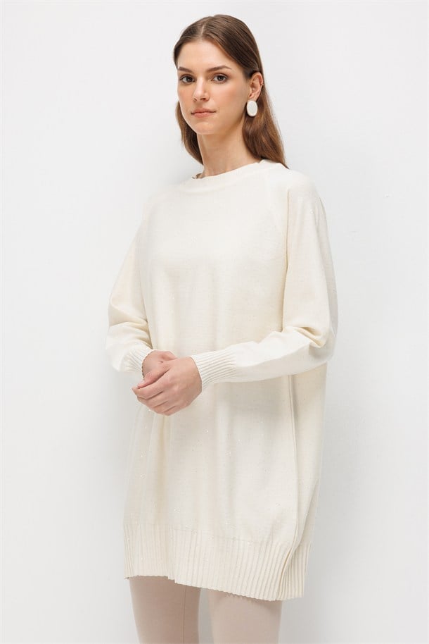 Pul Detaylı Triko Tunik-KREM