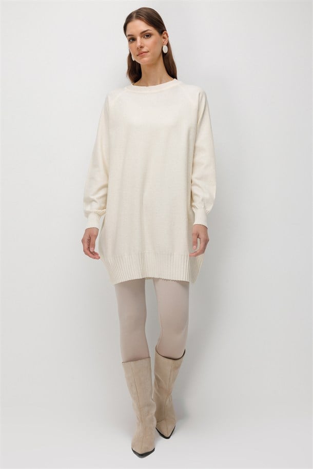Pul Detaylı Triko Tunik-KREM