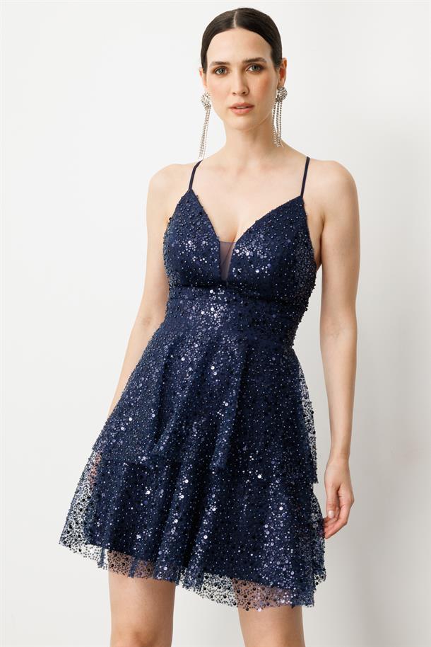 Pul Payet Kısa Abiye Elbise-LACI